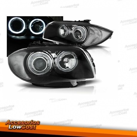 FAROIS ANGEL EYES + PISCAS LED / BMW E87 / 04-11 FUNDO PRETO