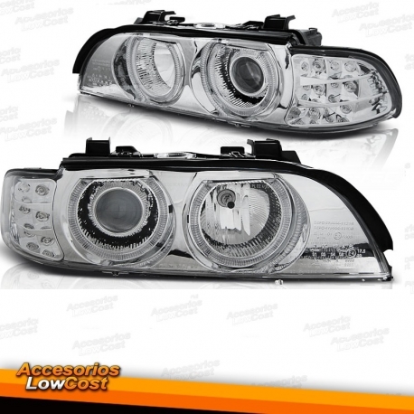  FAROS CON OJOS DE ÁNGEL E INTERMITENTES LED PARA BMW SERIE 5 E39 (95-03), H7+H7, FONDO CROMO