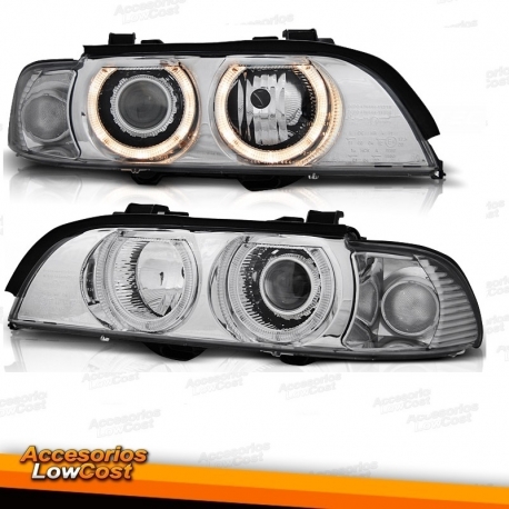 FAROS E39, 95-00 DEPO CRISTAL CLARO/CROMADO- CON ANILLOS DE POSICION H7+H7