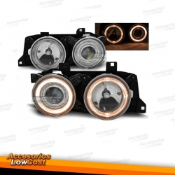 FAROS OJOS DE ANGEL BMW SERIE 5 E34 Y SERIE 7 E32 (88-95) CRISTAL CLARO/CROMADO.