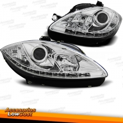 FAROS LUZ DIURNA LED CRISTAL CLARO CROMADO PARA SEAT LEON 09-, ALTEA 09-