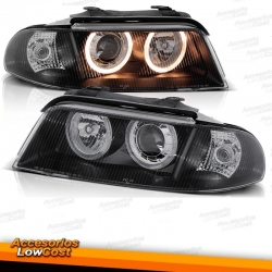 FAROS OJOS DE ANGEL AUDI A4, 99-01 CRISTAL CLARO/ NEGRO