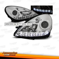 FAROIS COM LUZ DIURNA LED / MERCEDES SLK R171 / 04-11 FUNDO CROMADO