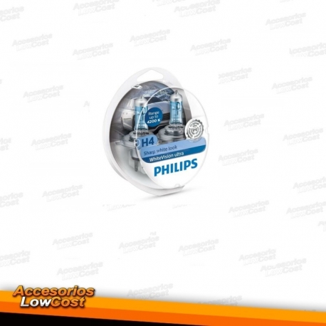 JUEGO DE 2 BOMBILLAS H4 PHILIPS WHITE VISION