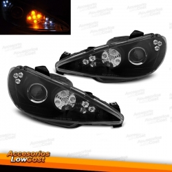 FAROS PEUGEOT 206 02- LUZ DIURNA LED NEGRO