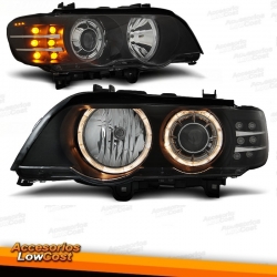 FAROS OJOS ANGEL BMW X5 E53 99-03 FONDO NEGRO INTERMITENTE LED