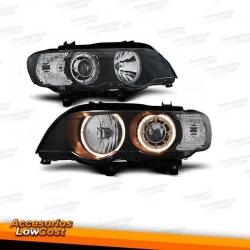 FAROS XENON CON OJOS DE ANGEL PARA BMW X5 E53 (9/1999 - 10/2003). FONDO COLOR NEGRO.