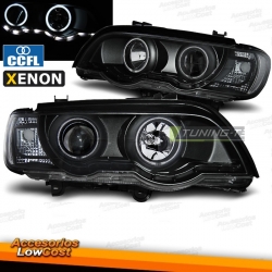 FAROS LED LUZ DIURNA BMW X5 E53. ANILLOS CCFL. FONDO NEGRO.