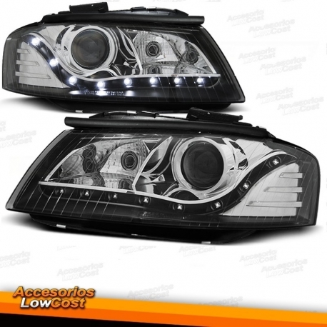 FAROIS LUZ DIURNA AUDI A3 8P (5/03-6/08). FUNDO PRETO