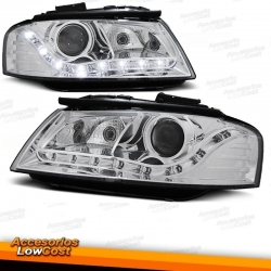 FAROS LUZ DIURNA AUDI A3 8P (5/03-6/08). FONDO CROMO.