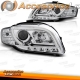 FARÓIS COM LUZ DIURNA TFL / AUDI A4 B7 / 04-07 FUNDO CROMADO