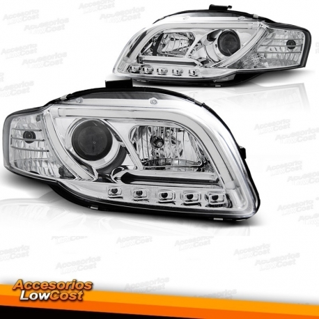 FAROIS COM LUZ DIURNA TFL / AUDI A4 B7 / 04-07 FUNDO CROMADO