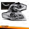 FARÓIS COM LUZ DIURNA LED / AUDI A4 B7 / 04-07 FUNDO CROMADO