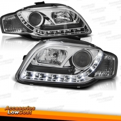 FAROIS COM LUZ DIURNA LED / AUDI A4 B7 / 04-07 FUNDO CROMADO