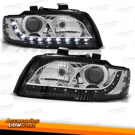 FAROS DELANTEROS LUZ DIURNA A4 B6 00-04 FONDO CROMO Y BORDE NEGRO