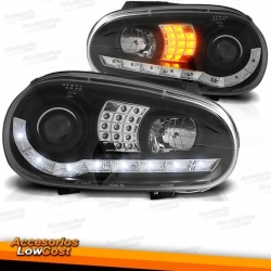 FAROIS COM LUZ DIURNA LED / VW GOLF 4 MK IV / 97-03 FUNDO PRETO