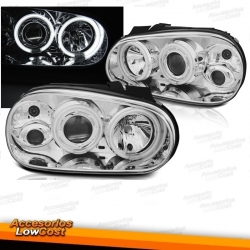 SET FAROS GOLF IV, 98-02 H1+H1 PARA SISTEMA AUTORREGULACION DE FAROS, CRISTAL CLARO/ CROMADO, ANTINIEBLA