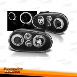 FAROS VW GOLF IV MK4 97-03 OJOS DE ANGEL LED LOOK R32 FONDO NEGRO