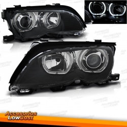 FARÓIS ANGEL EYES / BMW E46 4P / 01-05 FUNDO PRETO