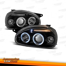 FAROS OJOS DE ANGEL CORSA, 93-00- CRISTAL CLARO/NEGRO- ANILLOS LUZ DIURNAS- MANUAL SISTEMA DE AUTOREGULACION DE FAROS