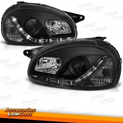 FAROS LUZ DIURNA LED, CORSA B, 93-00- CRISTAL CLARO/NEGRO.