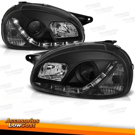 FAROIS COM LUZ DIURNA LED / OPEL CORSA B 93-00 FUNDO PRETO