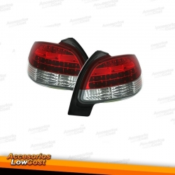 PILOTOS LED PEUGEOT 206 98++. CRISTAL ROJO-CROMO.