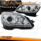 FARÓIS COM LUZ DIURNA LED / MERCEDES C W204 / 07-11 FUNDO CROMADO