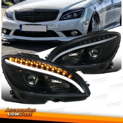 MB W204 07-10 FAROS TUBE LIGHT NEGROS CON INTERMITENTE LED