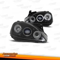 FAROS OJOS DE ANGEL OPEL CORSA C (00-06). CRISTAL CLARO-NEGRO.