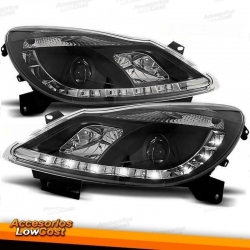 FAROS OPEL CORSA D CON LUZ DIURNA LED 06-10. FONDO NEGRO.