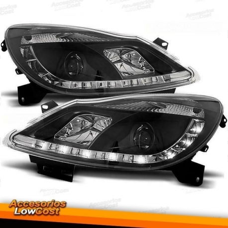 FARÓIS LUZ DIURNA LED COM PROJETOR / OPEL CORSA D 06-10/ FUNDO PRETO