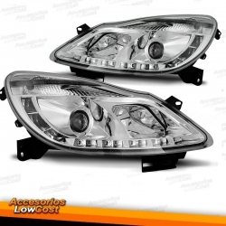 FAROS OPEL CORSA D CON LUZ DIURNA LED 06-10. FONDO CROMADO.