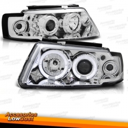 FAROS OJOS DE ANGEL Y LUPA VW PASSAT 3B, 96-00.CRISTAL CLARO-CROMO