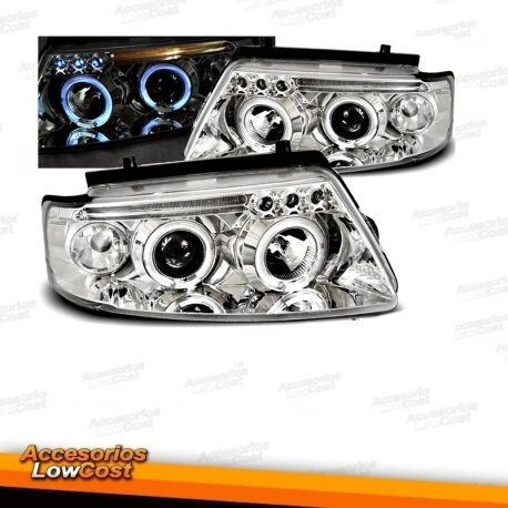 FAROIS ANGEL EYES / VW PASSAT / 96-00 FUNDO CROMADO
