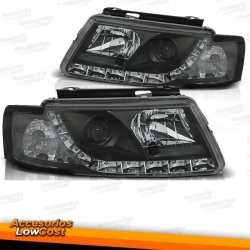 FAROS DELANTEROS LUZ DIURNA LED VW PASSAT 3B,96-00.CRISTAL CLARO -NEGRO