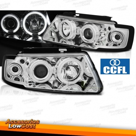 FAROIS ANGEL EYES / PASSAT, 97-00, H1+H1 PARA SISTEMA AUTORREGULACION DE FAROS, CRISTAL CLARO/ CROMADO, 4 PUERTAS