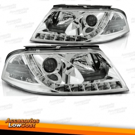 FAROIS LUZ DIURNA VW LED VOLKSWAGEN PASSAT 3BG, 00-05. FUNDO CROMADO.