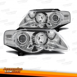 FAROS OJOS DE ANGEL Y LUPA VW PASSAT 3C,05-10-CRISTAL CLARO CROMADO