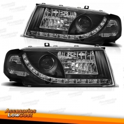 FAROIS COM LUZ DIURNA LED / SKODA OCTAVIA 01-04 FUNDO PRETO