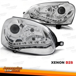 FAROS VW GOLF MK5 03-08 XENON LUZ DIURNA FONDO CROMO