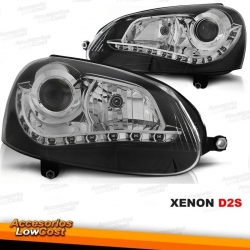 FAROS CON LUZ DIURNA PARA VW GOLF V 5 Y JETTA (03-). FONDO NEGRO