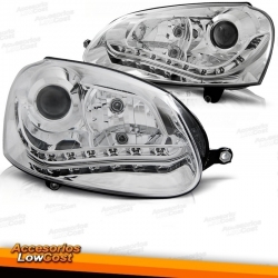 FAROS VW GOLF MK5 03-08 LUZ DIURNA LED FONDO NEGRO