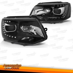 FAROS VW T5 10-15 NUEVO MODELO TRU DRL NEGROS