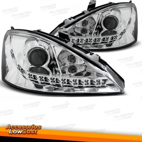 FAROIS LUZ DIURNA LED / FORD FOCUS / 98-04 FUNDO CROMADO