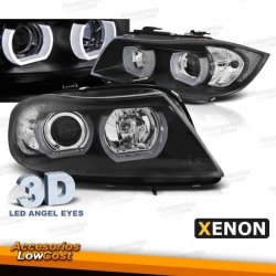 FAROS OJOS DE ANGEL XENON 3D  U-TYPE PARA BMW E90/E91 03-2005/08-2008, FONDO NEGRO