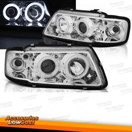 FAROIS ANGEL EYES CCFL / AUDI A3 / 96-00 FUNDO CROMADO