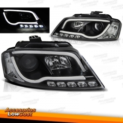 FAROS AUDI A3 TFL/ LUZ DIURNA ,08-12.COLOR NEGRO