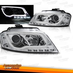 FAROIS COM LUZ DIURNA TFL / AUDI A3 8P / 08-12 FUNDO CROMADO