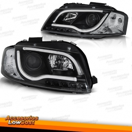 FAROIS COM LUZ DIURNA LED / AUDI A3 8P / 03-08 FUNDO CROMADO